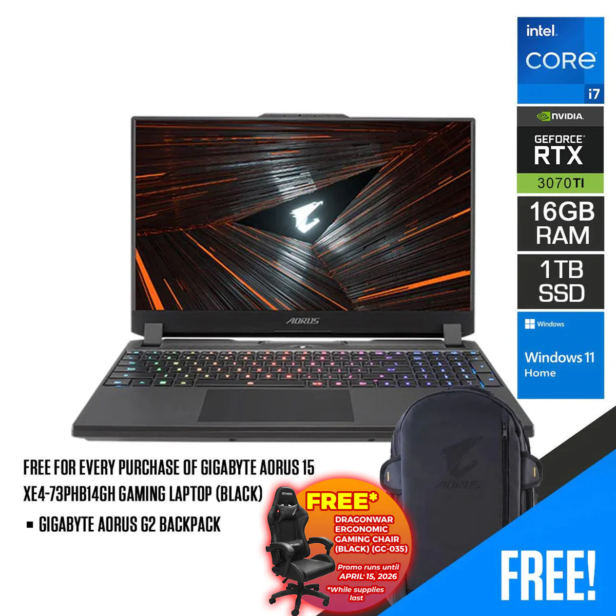 Gigabyte Aorus 15 XE4-73PHB14GH Gaming Laptop (Black)