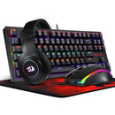 Redragon S113P-KN Keyboard/Mouse/Mousepad/Headset 4-In-1 Set Gaming Essentials (Black)