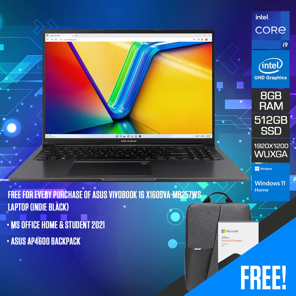Asus Vivobook 16 X1605VA-MB257WS Laptop (Indie Black)