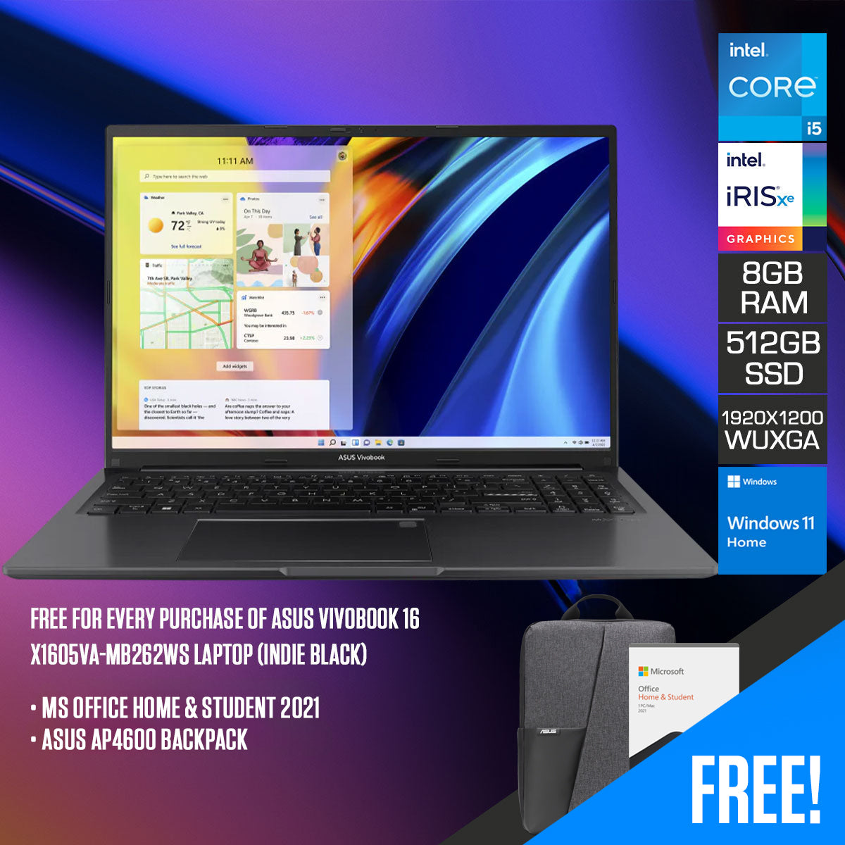 Asus Vivobook 16 X1605VA-MB262WS Laptop (Indie Black)
