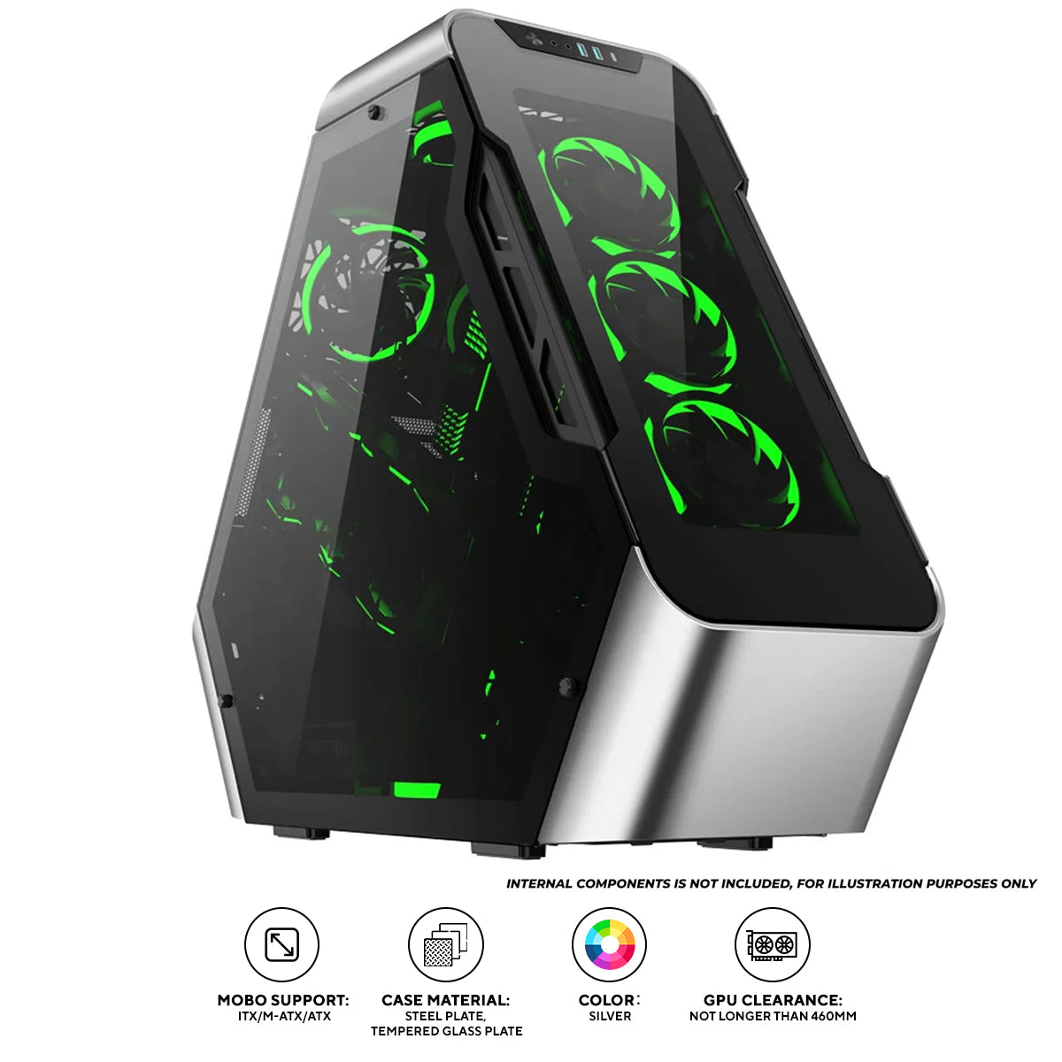 Jonsbo TR03-G Glass Panel ATX Equilateral Triangle Computer Case (Silver)