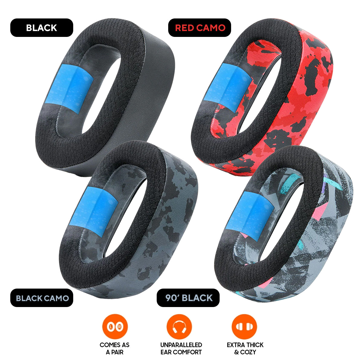 Wicked Cushions Corsair HS80 Earpads - WC FreeZe Cooling Gel (Black, 90s Black , Red Camo, Black Camo)