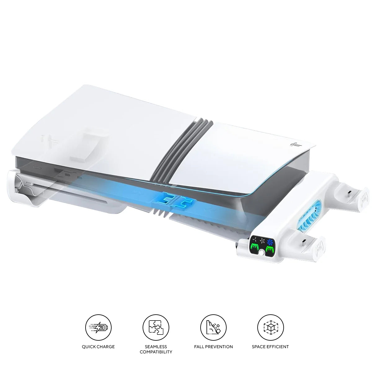 OIVO Multi-Function Horizontal Cooling Stand and Controller Charger w/ LED Light for PS5 Slim & PS5 Pro (White) (VG-P5299XS-Pro)
