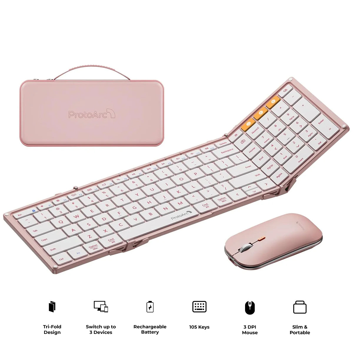 ProtoArc XKM01 Foldable Full-Size Wireless Keyboard and Mouse Combo