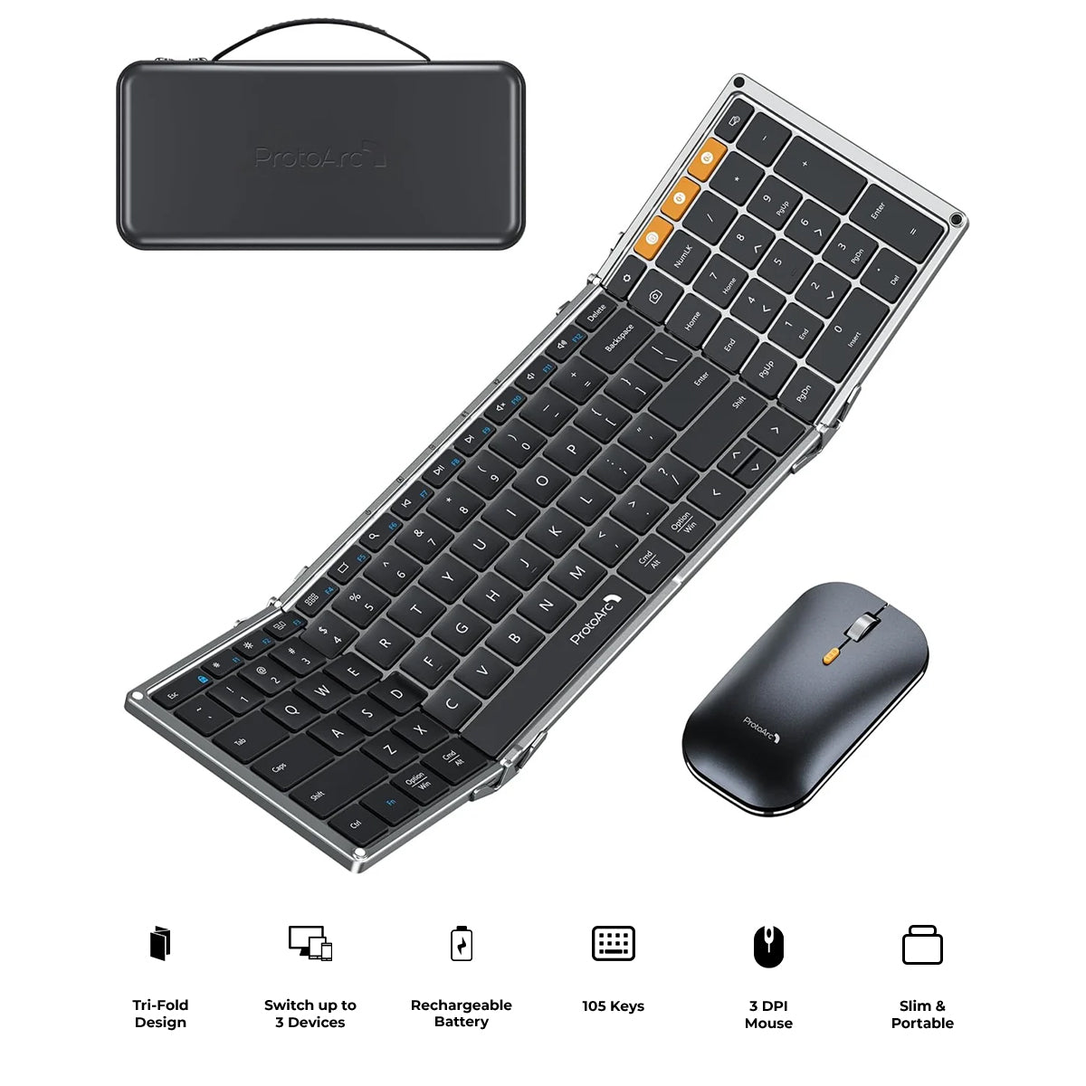 ProtoArc XKM01 Foldable Full-Size Wireless Keyboard and Mouse Combo