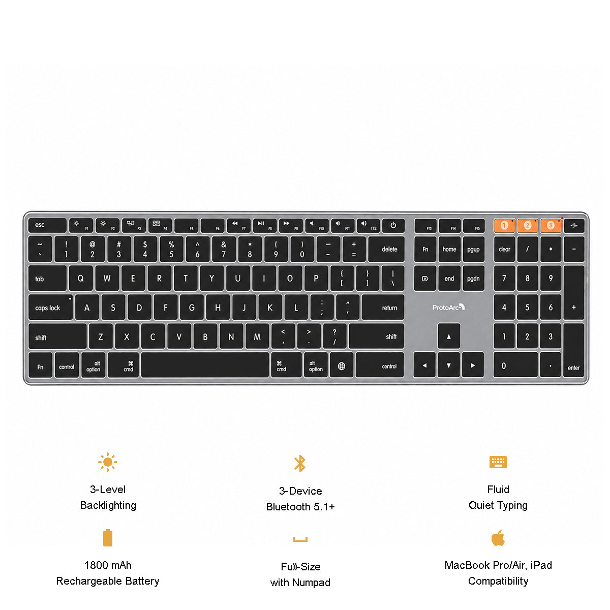 ProtoArc K110-A Full Size Backlit Aluminum Bluetooth Keyboard for Mac (Space Grey) (CP016741)