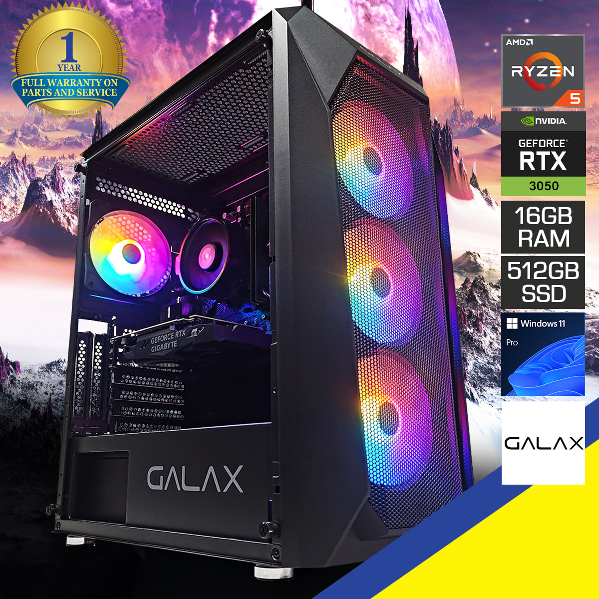 Alpha Revolution-05 Black Desktop Gaming PC | AMD Ryzen 5 5500 | 16GB (2x8GB) RAM | 512GB SSD | RTX 3050 | Windows 11 Pro