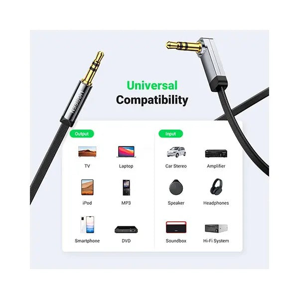 Ugreen 3.5mm Male to Male Angled Flat Cable - 2m (Black) (AV119/10599)