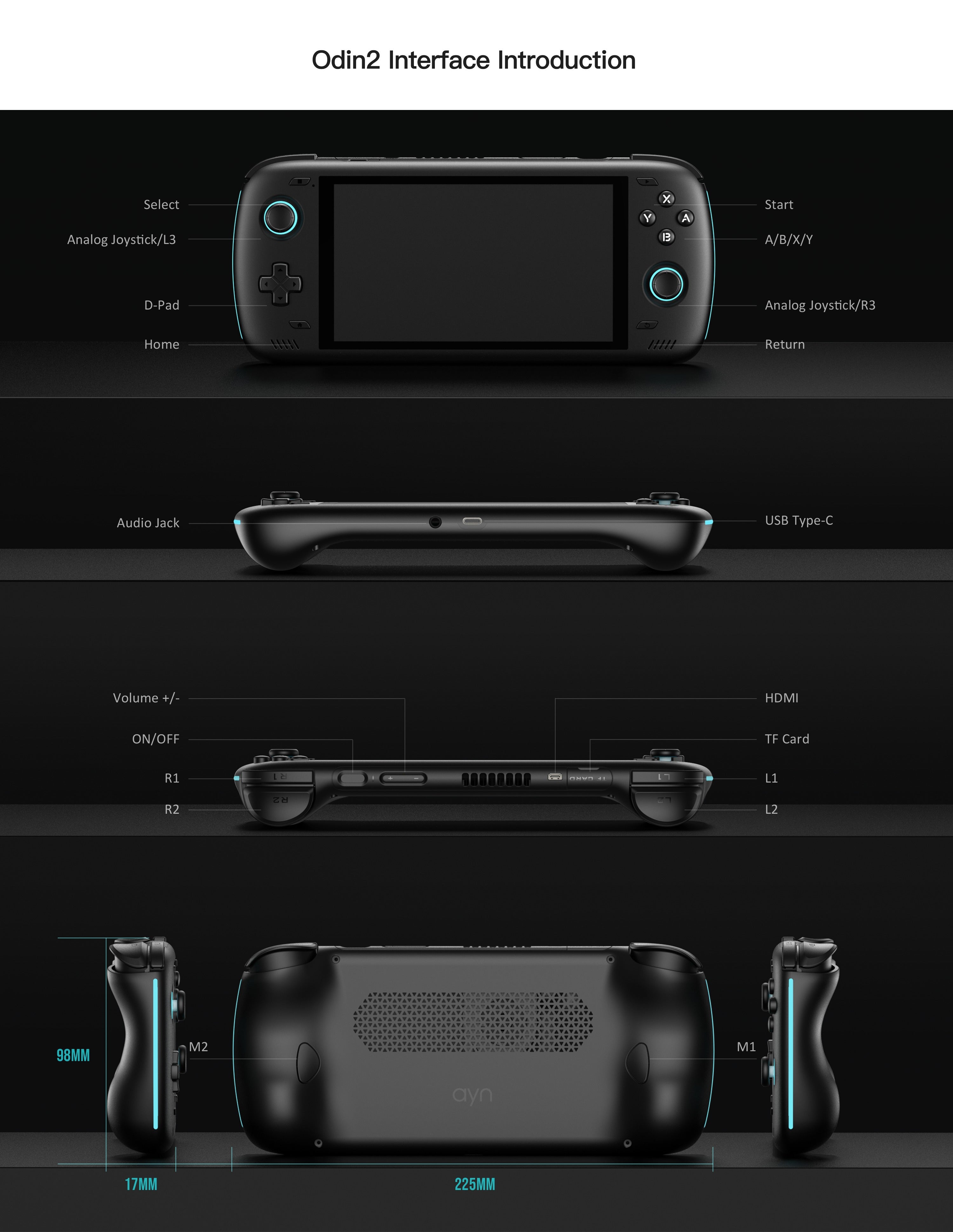 AYN Odin 2 Qualcomm Snapdragon 8Gen2 Processor 1080P FHD 6" IPS Touch Screen Display 8GB RAM 128GB SSD Android 13 Handheld Gaming Console