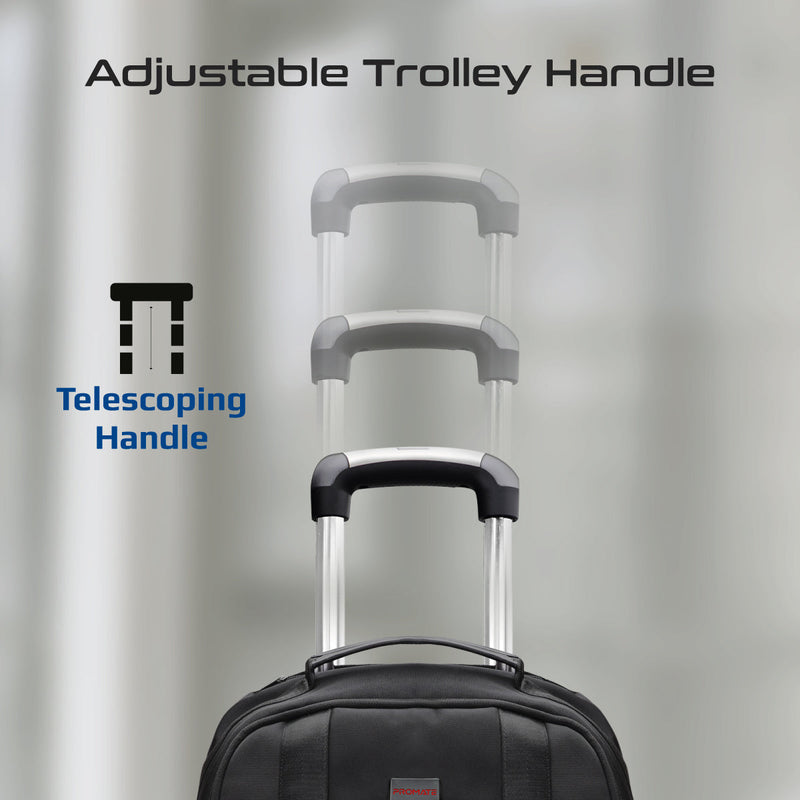 Promate CramPack-TR 2-in-1 15.6" Laptop Trolley Bag Backpack Large Multiple Compartments