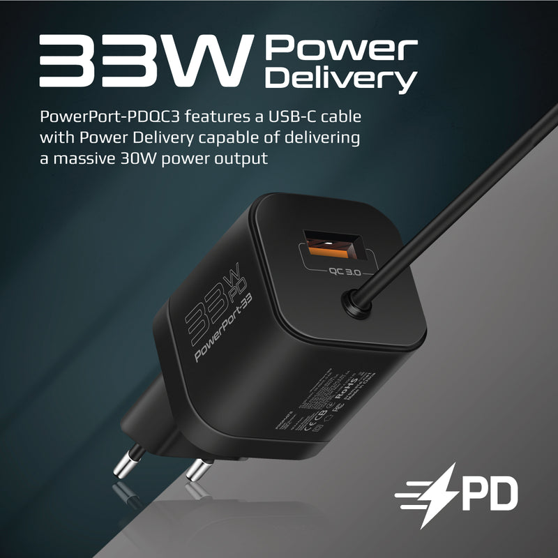 Promate Powerport-PDQC3.EU 33W Super Speed Wall Charger