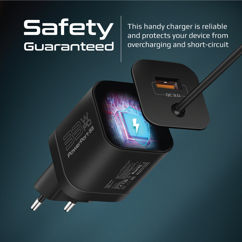 Promate Powerport-PDQC3.EU 33W Super Speed Wall Charger