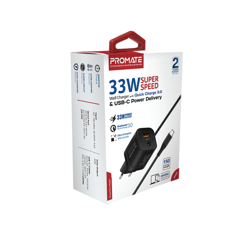 Promate Powerport-PDQC3.EU 33W Super Speed Wall Charger