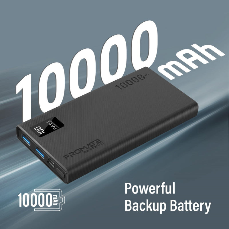 Promate PRO Dual USB-A USB-C Output Smart Super Charging Super Slim Power Bank Black