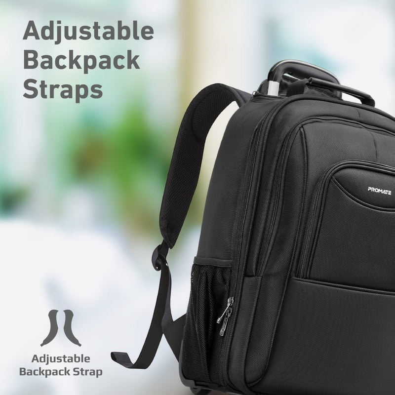 Promate Mogul-TR 2-in-1 Secure Storage Water Resistant Trolley Bag for 16" Laptop With Multiple Large Compartments