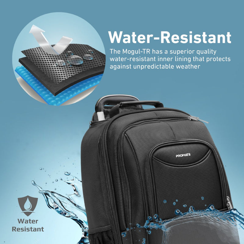 Promate Mogul-TR 2-in-1 Secure Storage Water Resistant Trolley Bag for 16" Laptop With Multiple Large Compartments