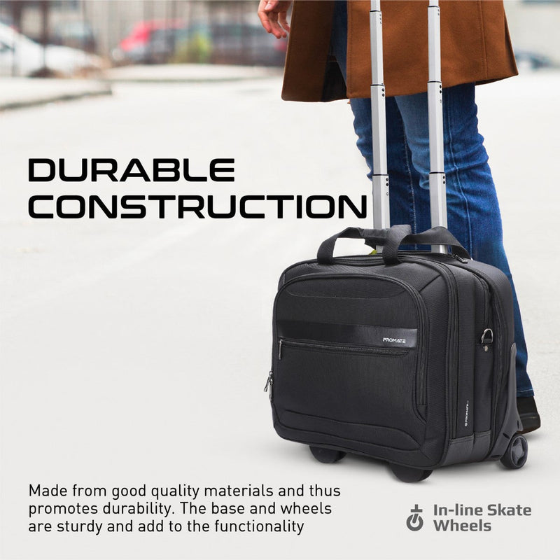 Promate Persona-TR Versatile Travel Trolley Bag for 16" Laptop With Multiple Compartments