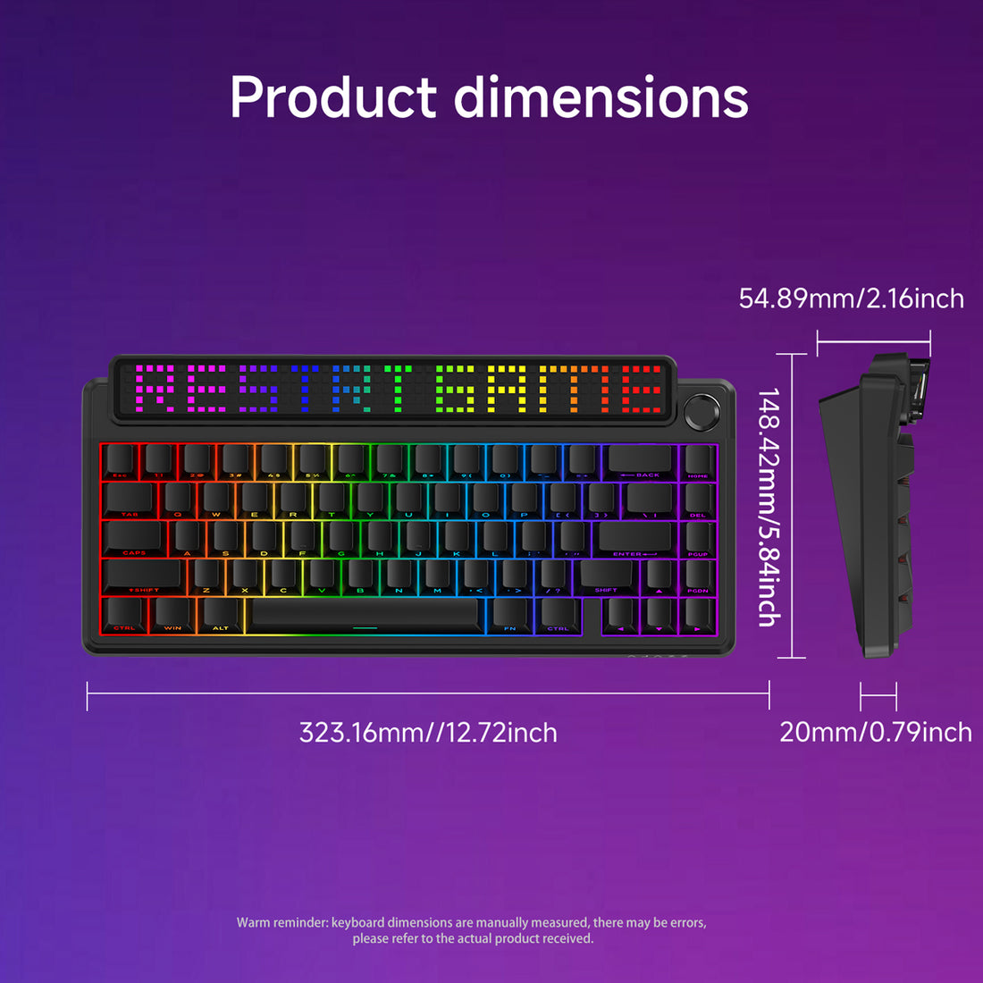 Ajazz Pixel68 Dot Matrix Large Screen RGB Tri-Mode Mechanical Keyboard (Black) (White Peach Switch)