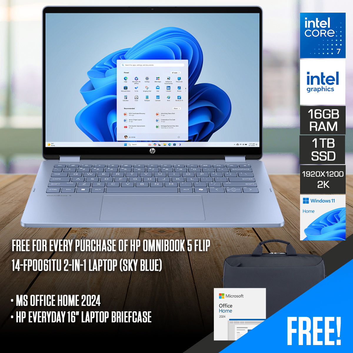 HP OmniBook 5 Flip 14-fp0061TU 2-in-1 Laptop (Sky Blue) | DataBlitz