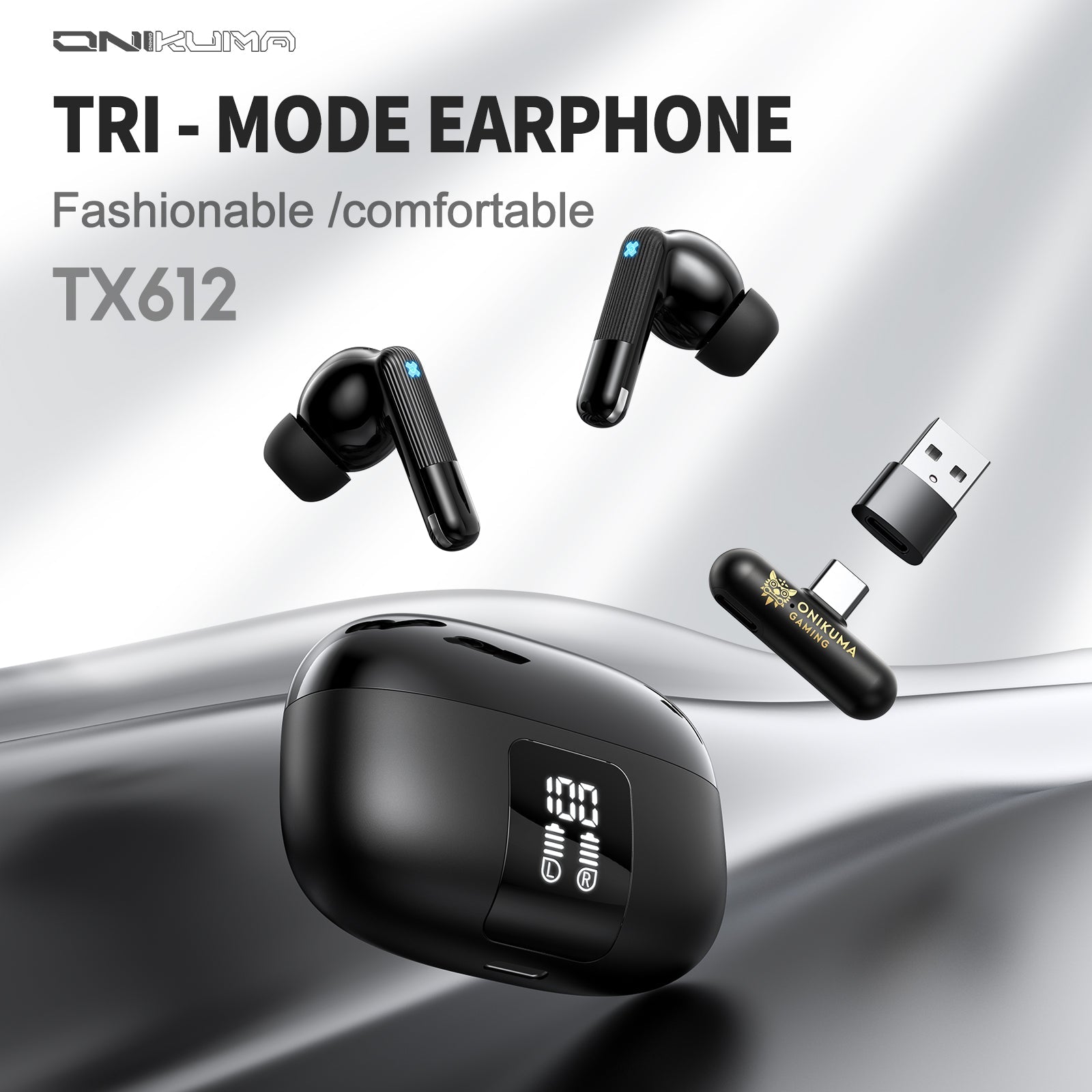 Onikuma TX612 ENC Dual Microphone Noise Reduction Wireless Earphones (Black)