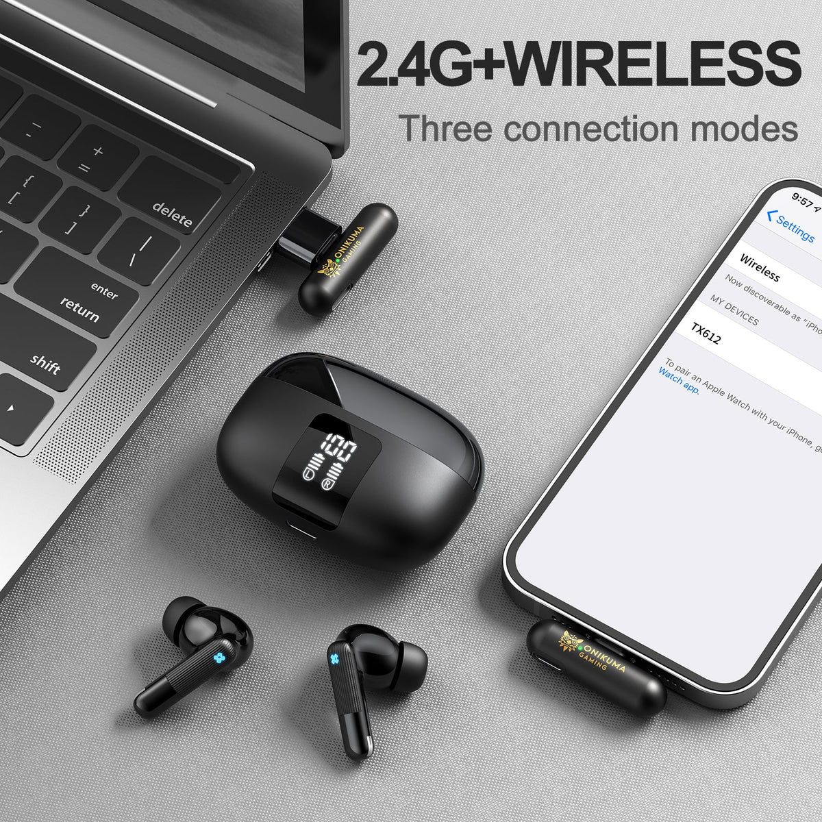 Onikuma TX612 ENC Dual Microphone Noise Reduction Wireless Earphones (Black)