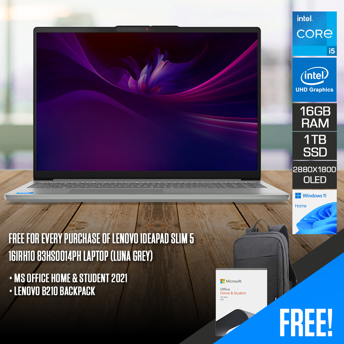 Lenovo IdeaPad Slim 5 16IRH10 83HS0014PH Laptop (Luna Grey) | Datablitz