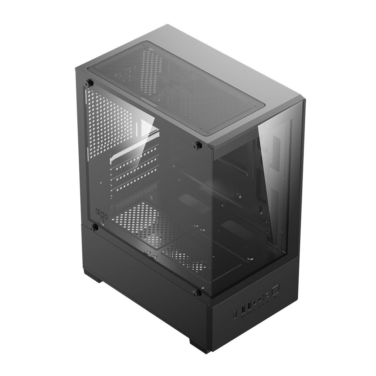 Aigo C196M Standard M-ATX Chassis Tempered Glass Side Panel with 3xCL12 Fans PC Case
