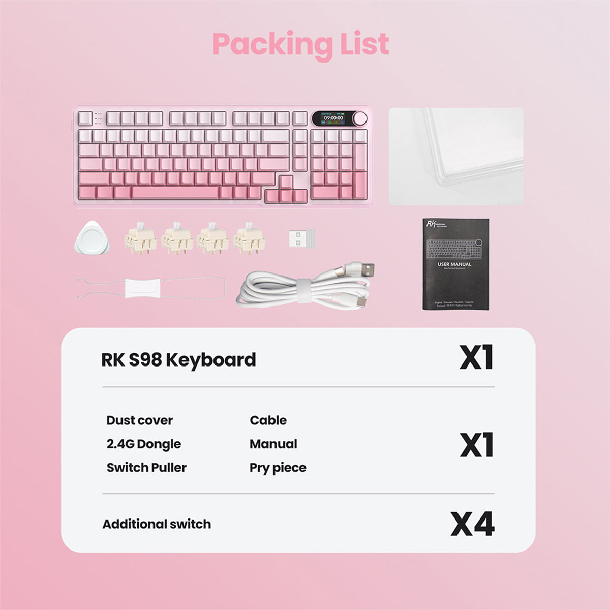 Royal Kludge RK-S98 Tri-Mode RGB 98 Keys Hot Swappable Mechanical Keyboard