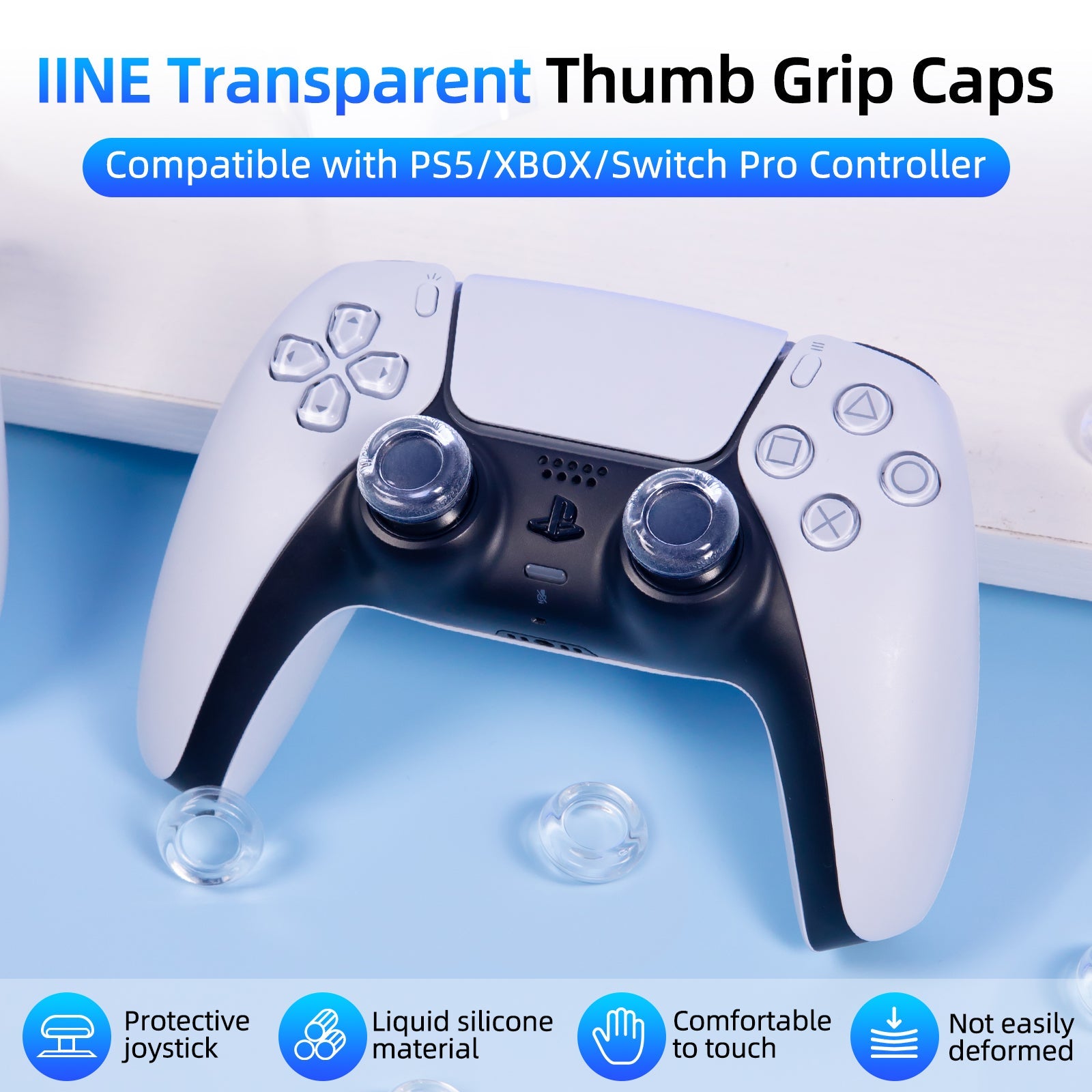 IINE Transparent Thumb Grip Caps for PS5/ Xbox/ Switch Pro Controller (L994)