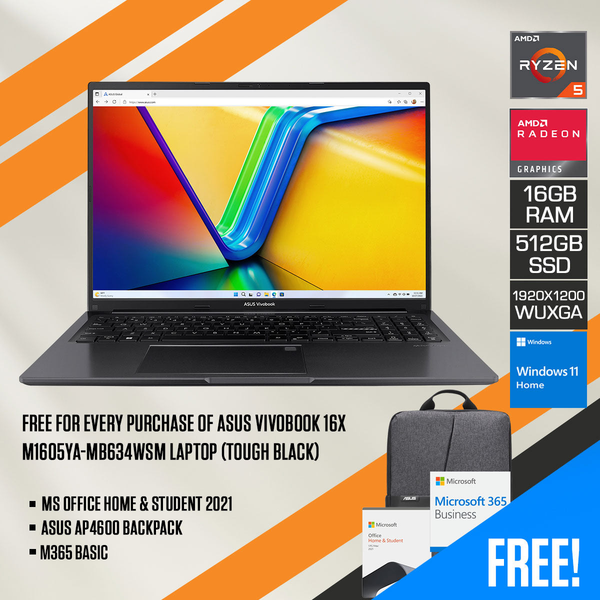 Asus Vivobook 16X M1605YA-MB634WSM Laptop (Tough Black)