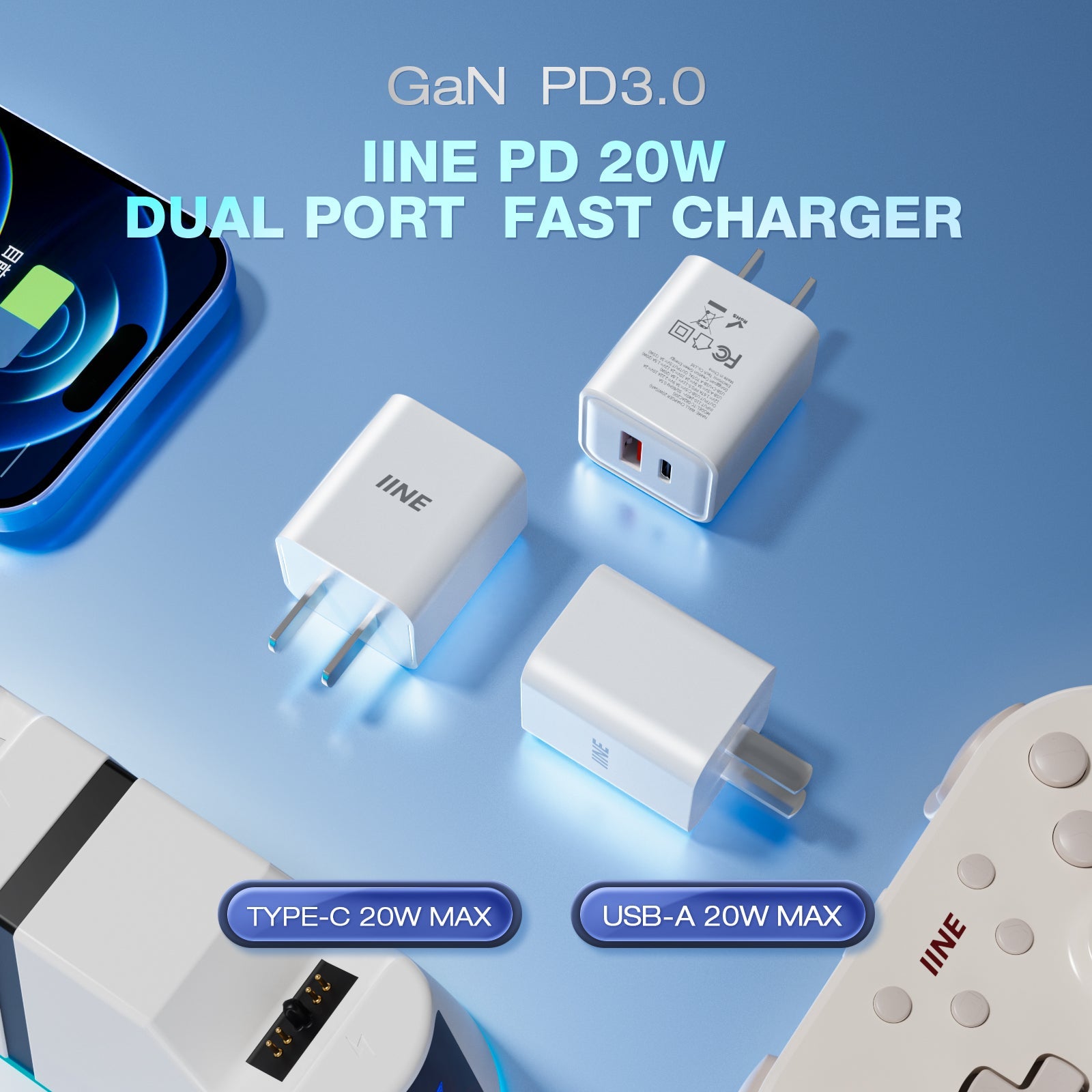 IINE 20W GaN Fast Charger (White) (L1125)