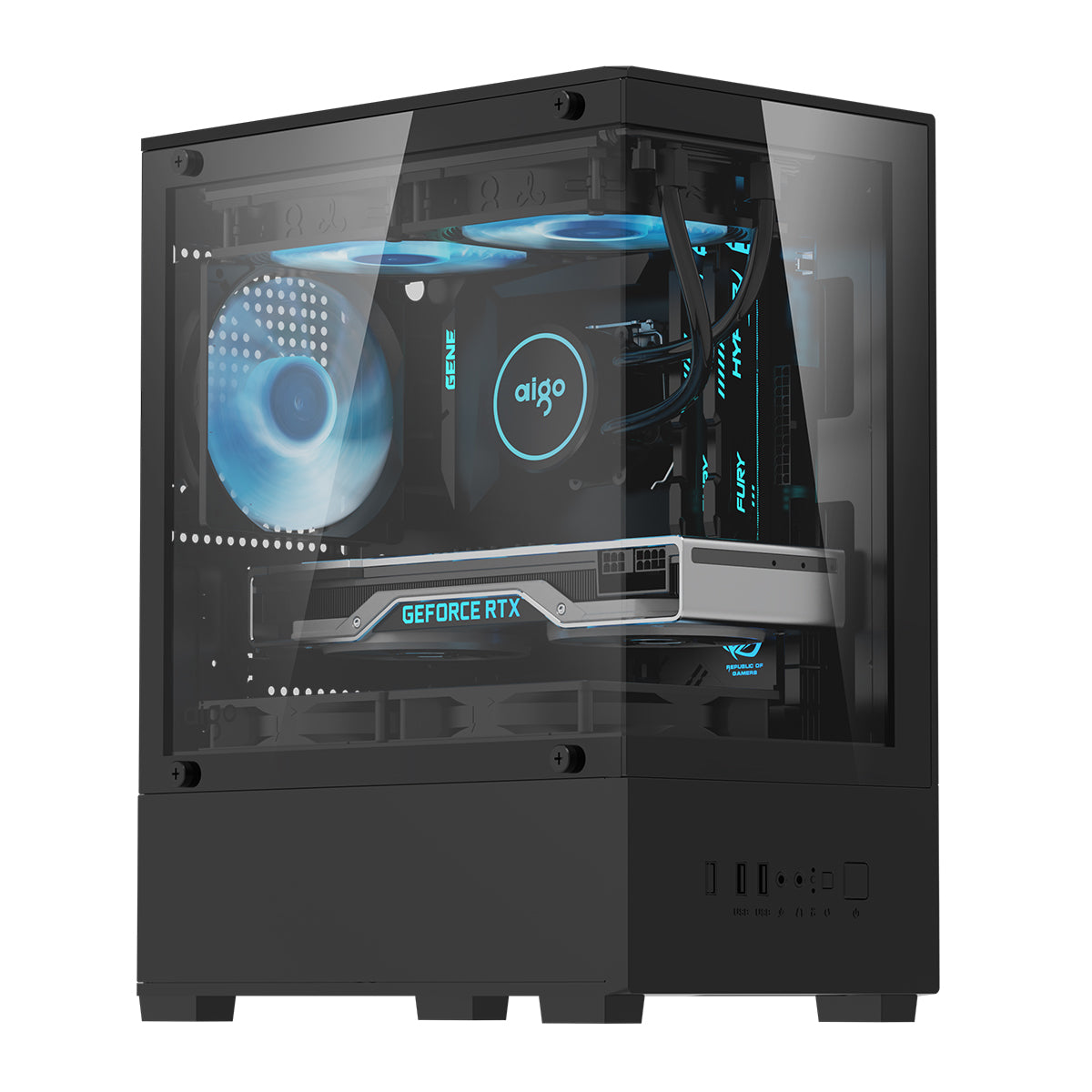 Aigo C196M Standard M-ATX Chassis Tempered Glass Side Panel with 3xCL12 Fans PC Case