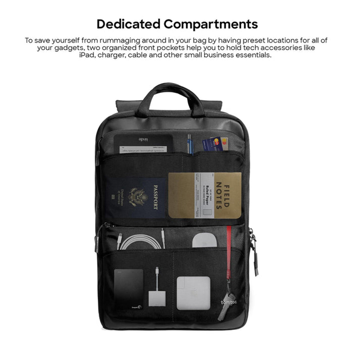 Tomtoc Navigator-T71 15.6" 24L Premium Urban Laptop Backpack (Black) (T71M2D1)