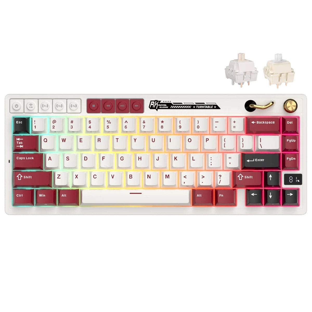 Royal Kludge RK M65 Tri-Mode RGB 66 Keys Hot-Swappable Mechanical Keyboard Famicom (Cream Switch, Beige Switch)