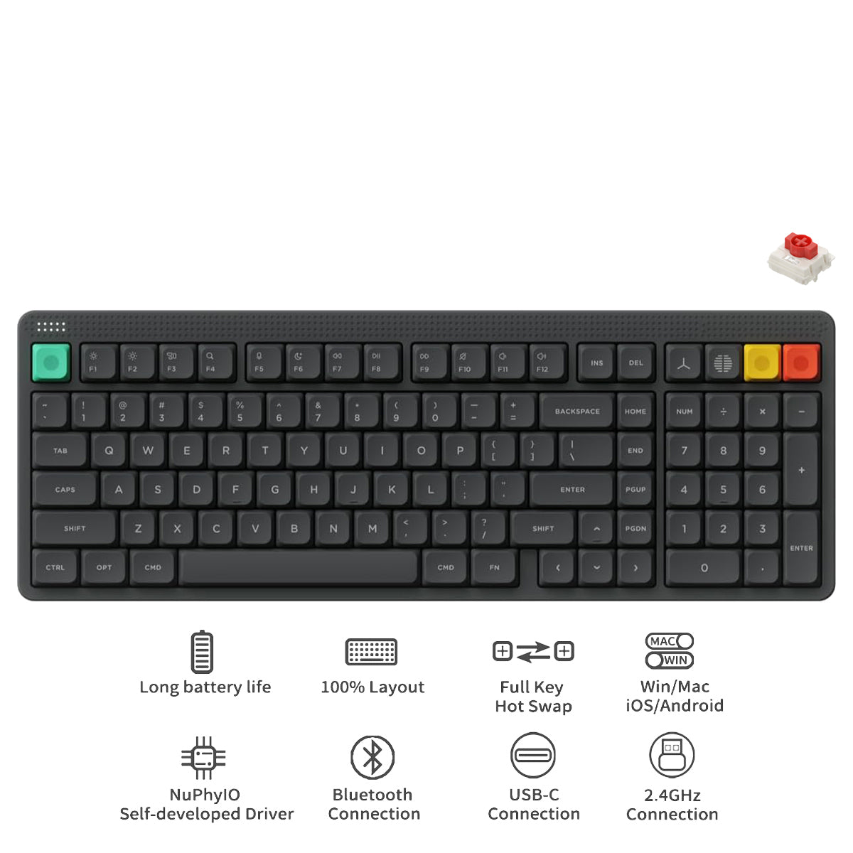NuPhy Node100 Low-Profile Hot-Swappable Full-Size Wireless Mechanical Keyboard