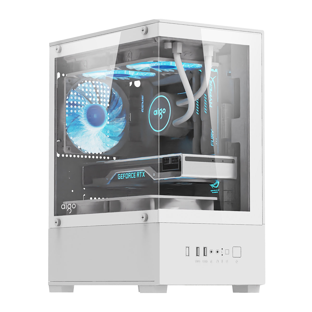 Aigo C196M Standard M-ATX Chassis Tempered Glass Side Panel with 3xCL12 Fans PC Case