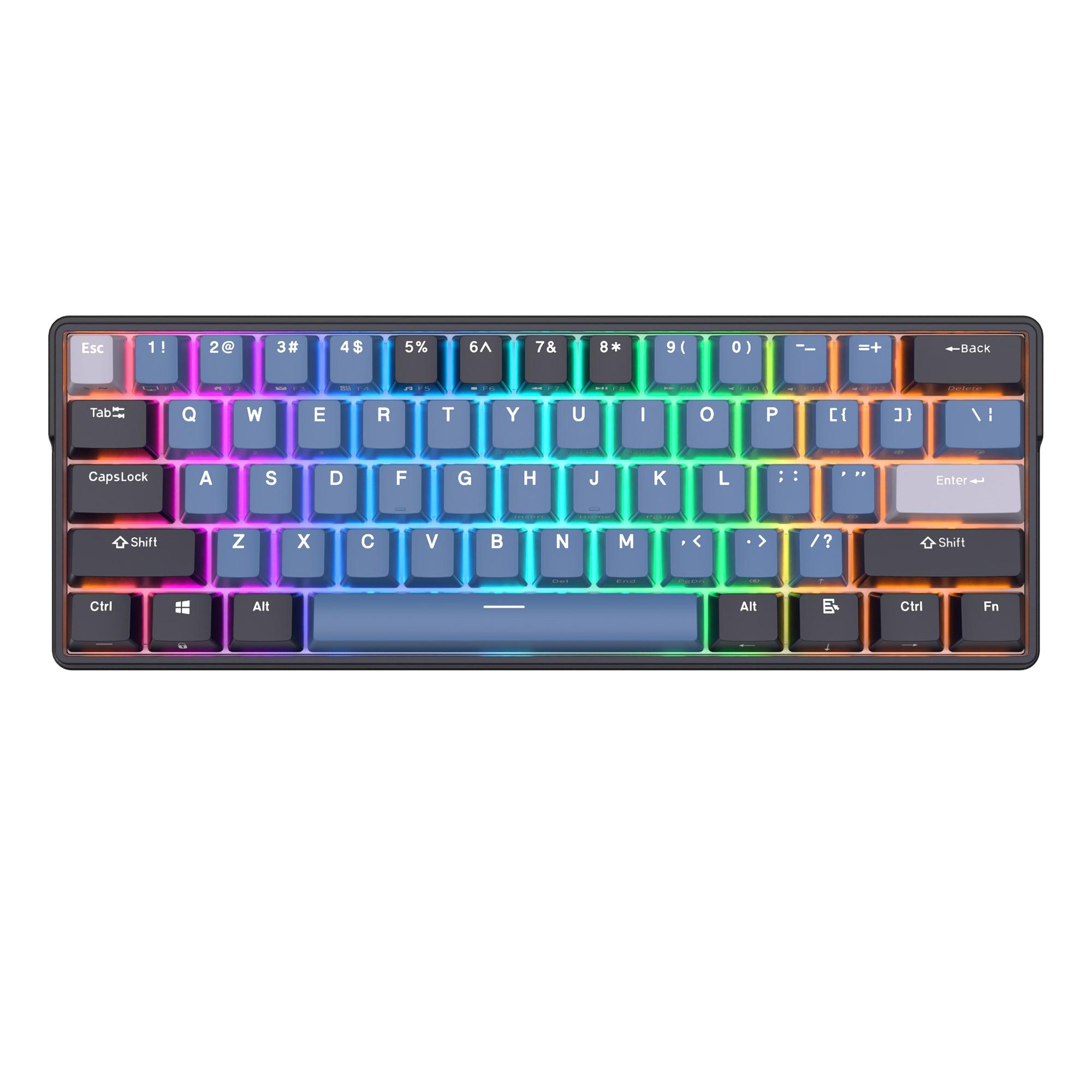 Royal Kludge RK61PLUS Tri-Mode RGB 61 Keys Hot Swappable Mechanical Keyboard Indigo (Sky Cyan Switch)
