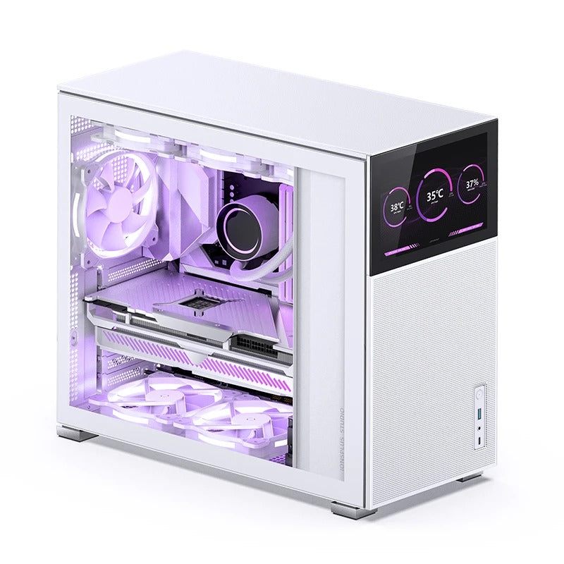 Jonsbo D41 Mesh ATX Computer Case (Black, White) + Jonsbo DS8 8" Display Secondary Screen