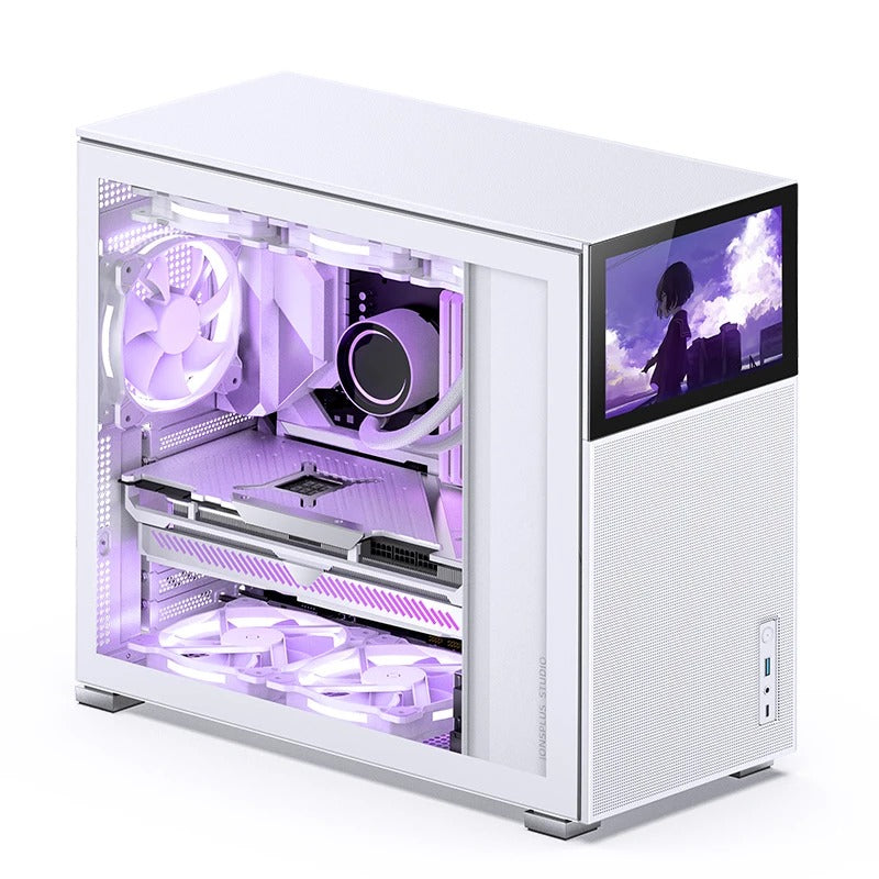 Jonsbo D41 Mesh ATX Computer Case (Black, White) + Jonsbo DS8 8" Display Secondary Screen