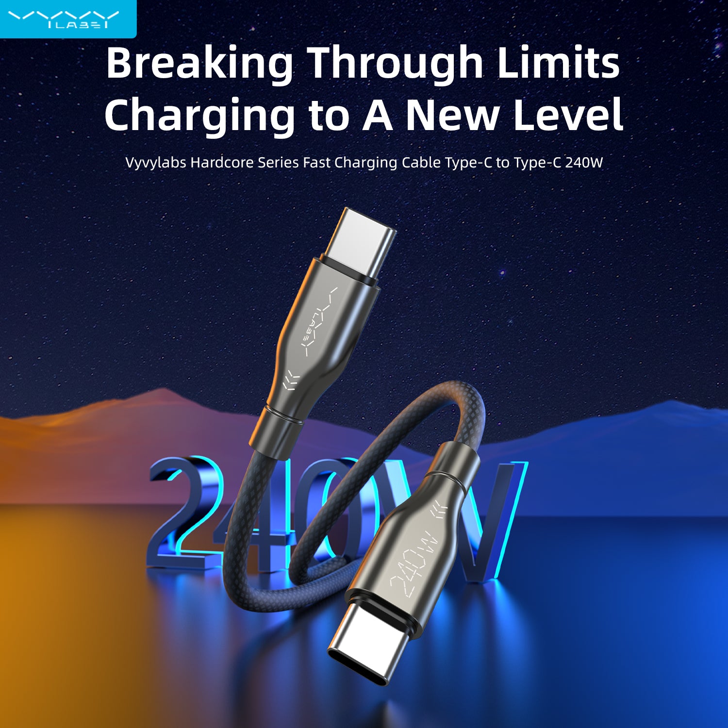 Vyvylabs Hardcore Series Fast Charging Cable Type-C to Type-C 240W
