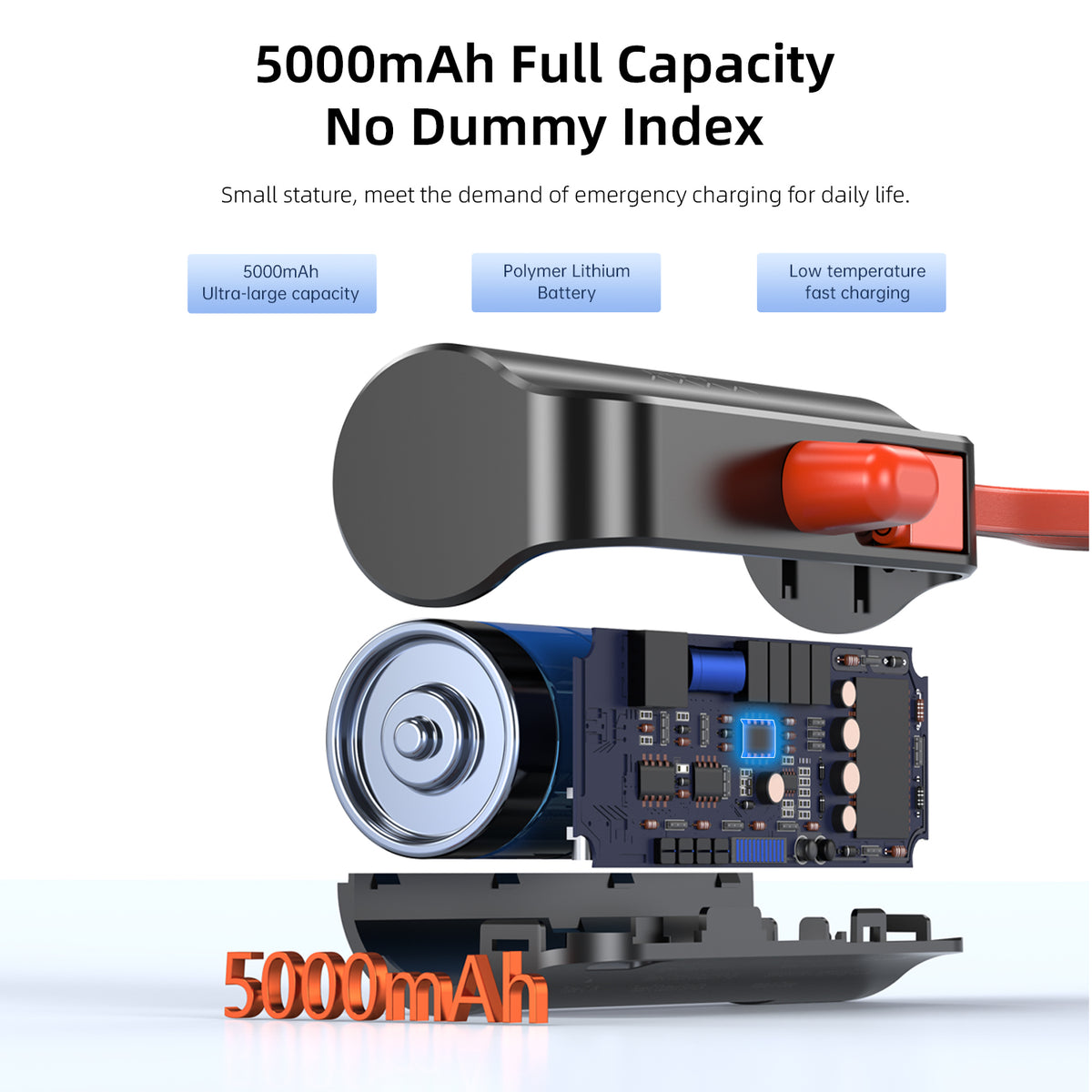 Vyvylabs Q12 Capsule Power Bank 5000mAh Type-C with iP Cable and Stand
