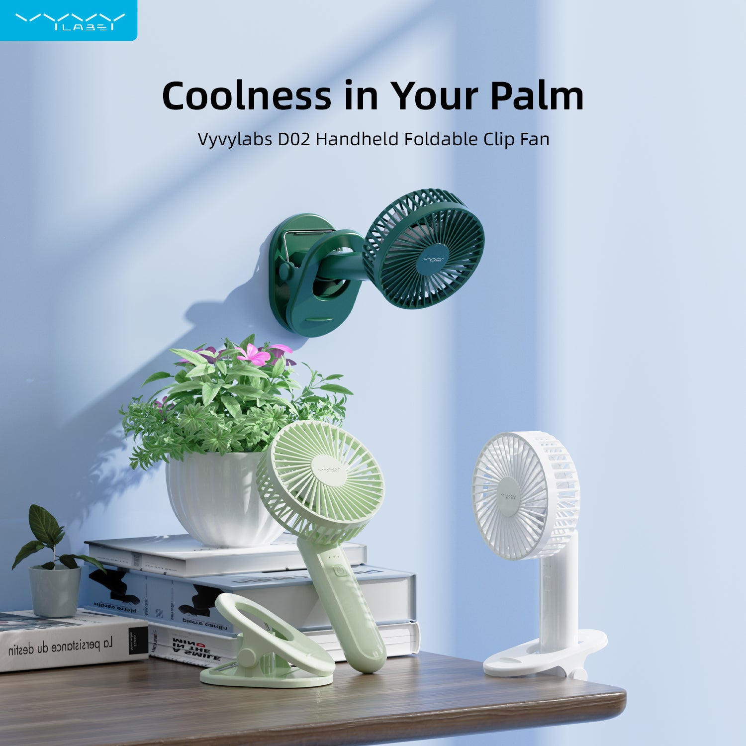 Vyvylabs D02 Handheld Foldable Clip Fan (White) (VKD02-WH)