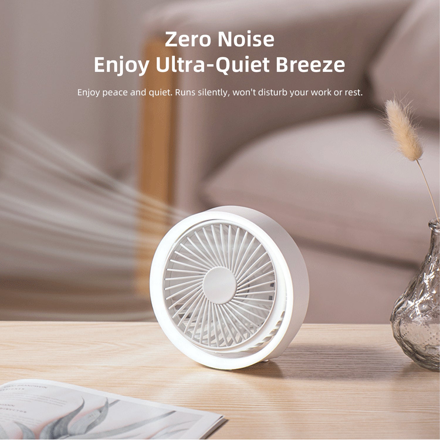 Vyvylabs D04 Mini Portable Desktop Fan with Led Light (White, Pink)