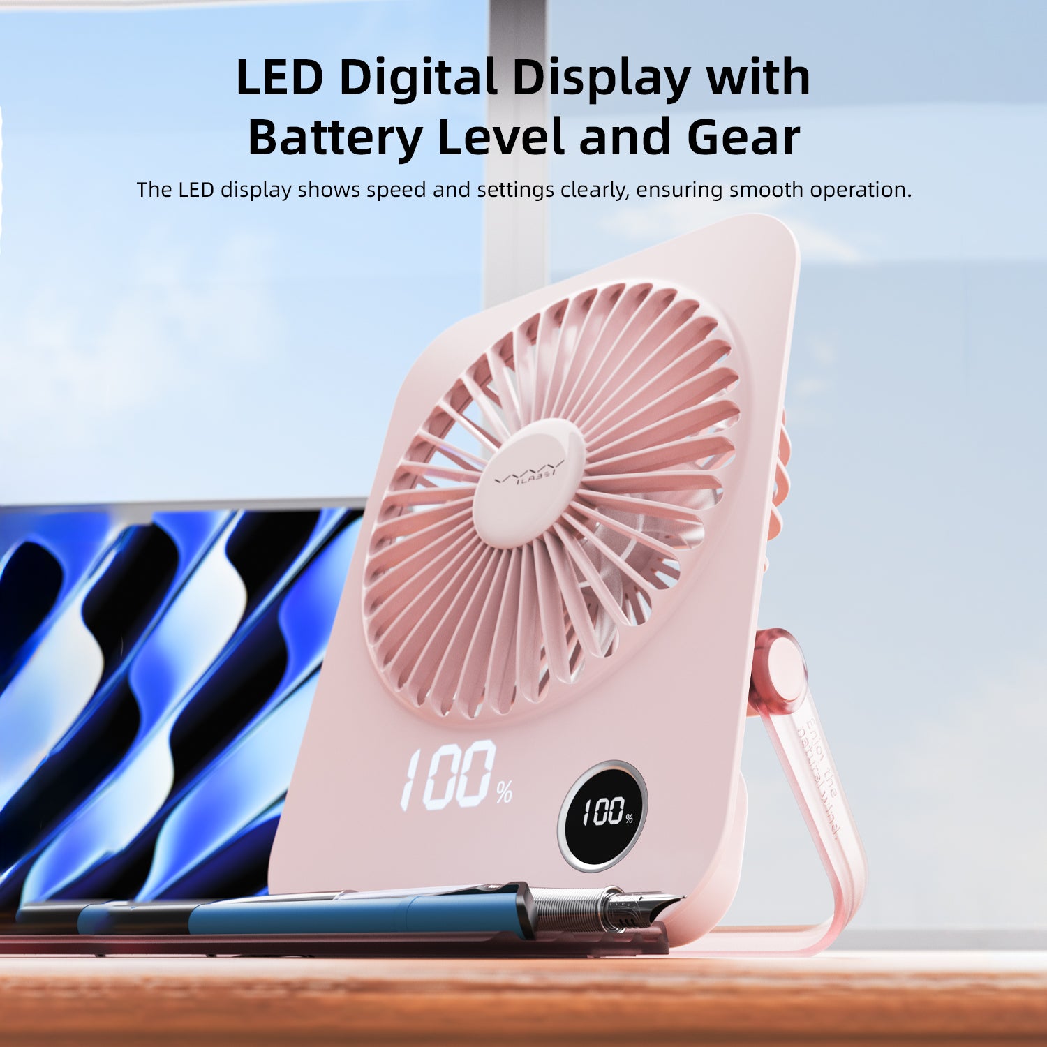 Vyvylabs D11 Mini Foldable Desktop Fan (White, Pink)