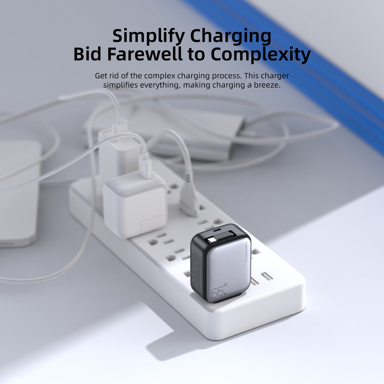 Vyvylabs Swiftshine GaN Fast Charger 65W C with Retractable C Cable