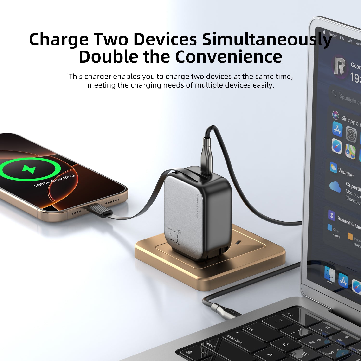 Vyvylabs Swiftshine GaN Fast Charger 30W C with Retractable C Cable