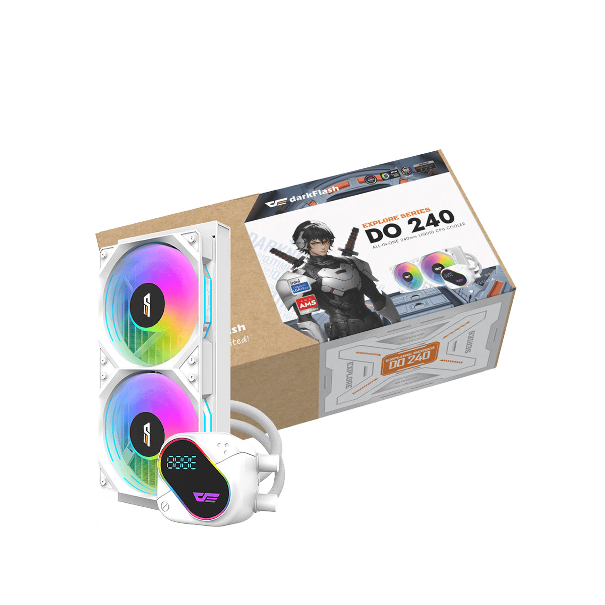 DarkFlash Explore DO 240 AIO 240mm Liquid CPU Cooler with Digital Screen Temperature