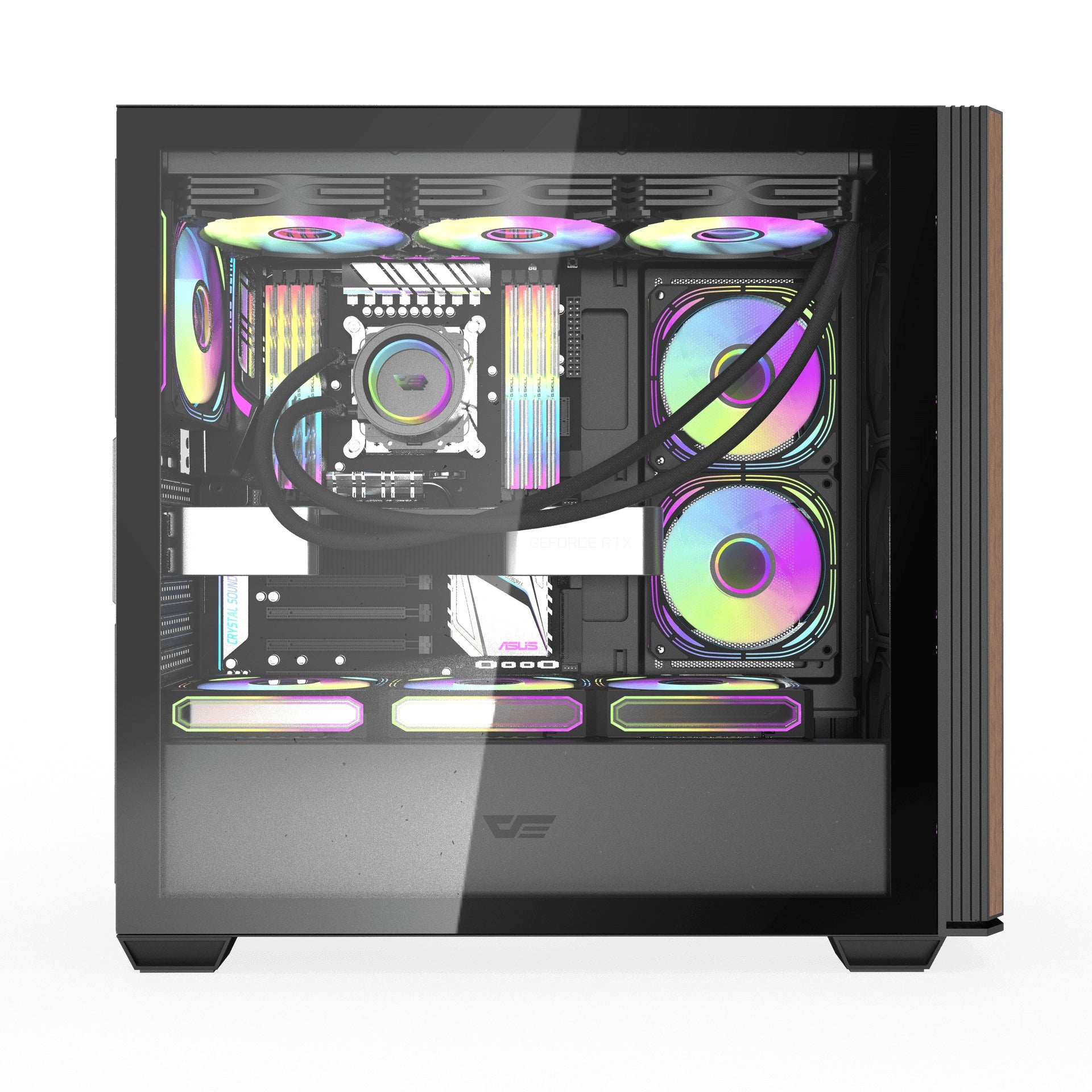 DarkFlash DS900WS Luxury ATX Front Wood Style Panoramic Side Glass Panel PC Case (Black, White)