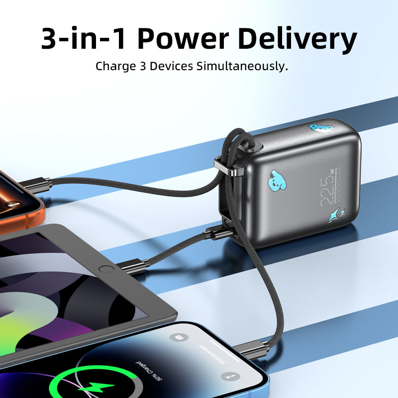 Vyvylabs SwiftPow Power Bank 10000mAh 22.5W with Dual Cable C+L (Black) (XG-D930-BK)