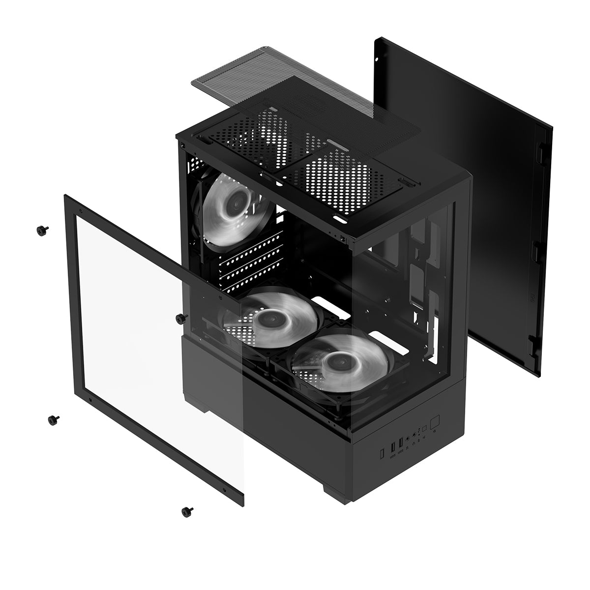 Aigo C196M Standard M-ATX Chassis Tempered Glass Side Panel with 3xCL12 Fans PC Case